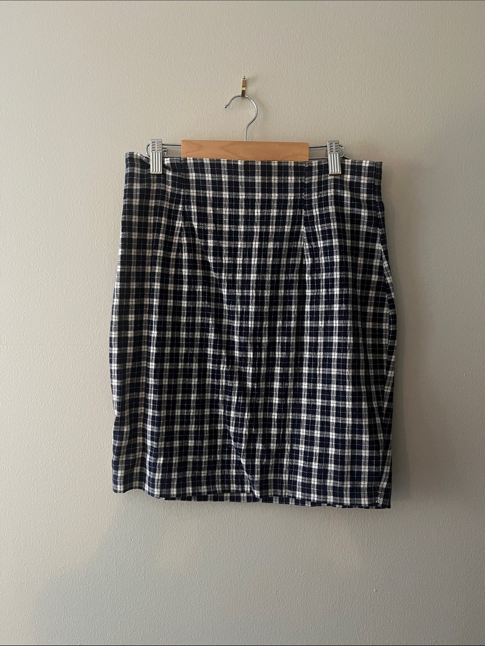 Classic Navy and White Plaid Pencil Skirt
